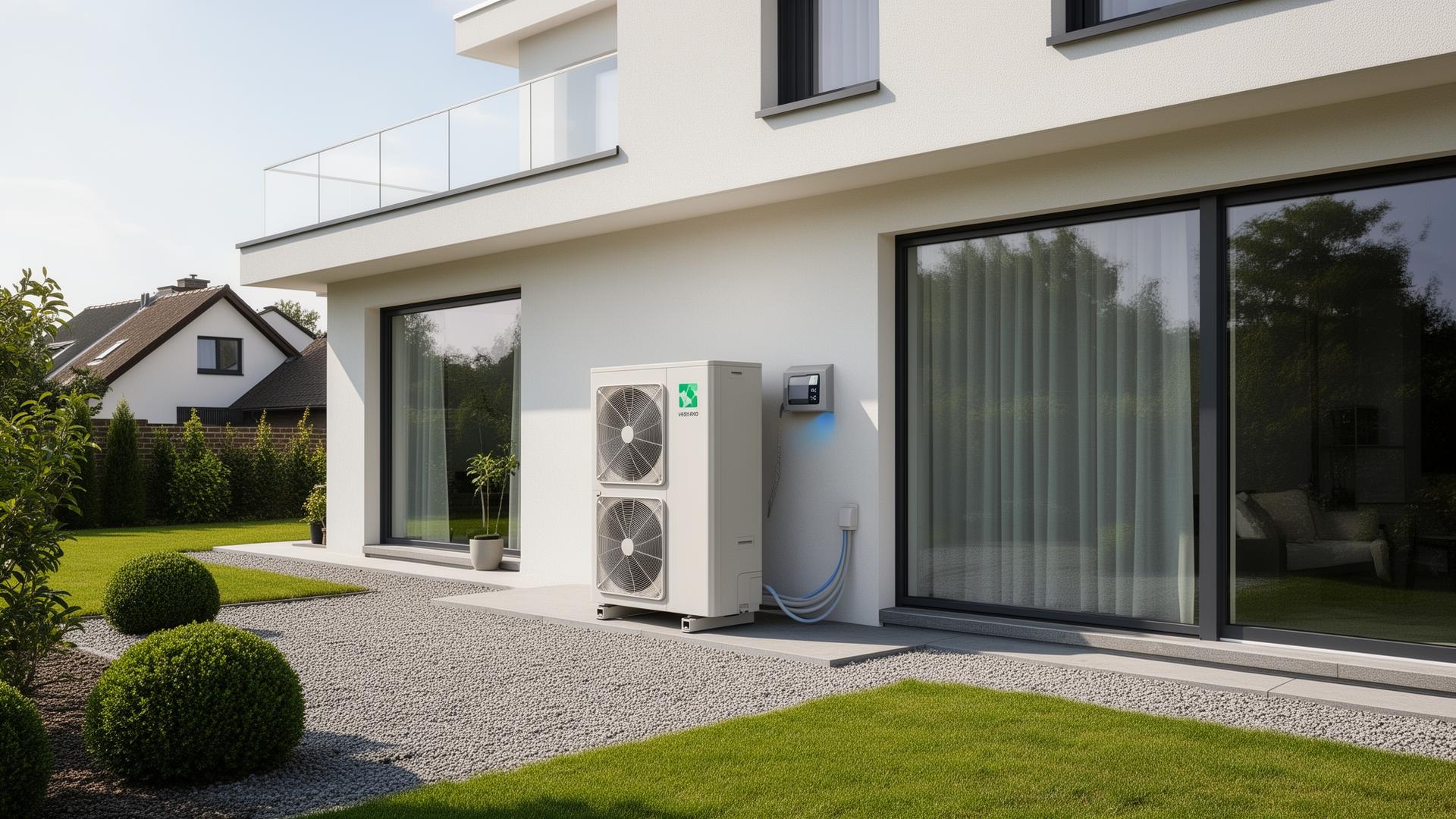 Moderne warmtepomp geïnstalleerd bij een woning