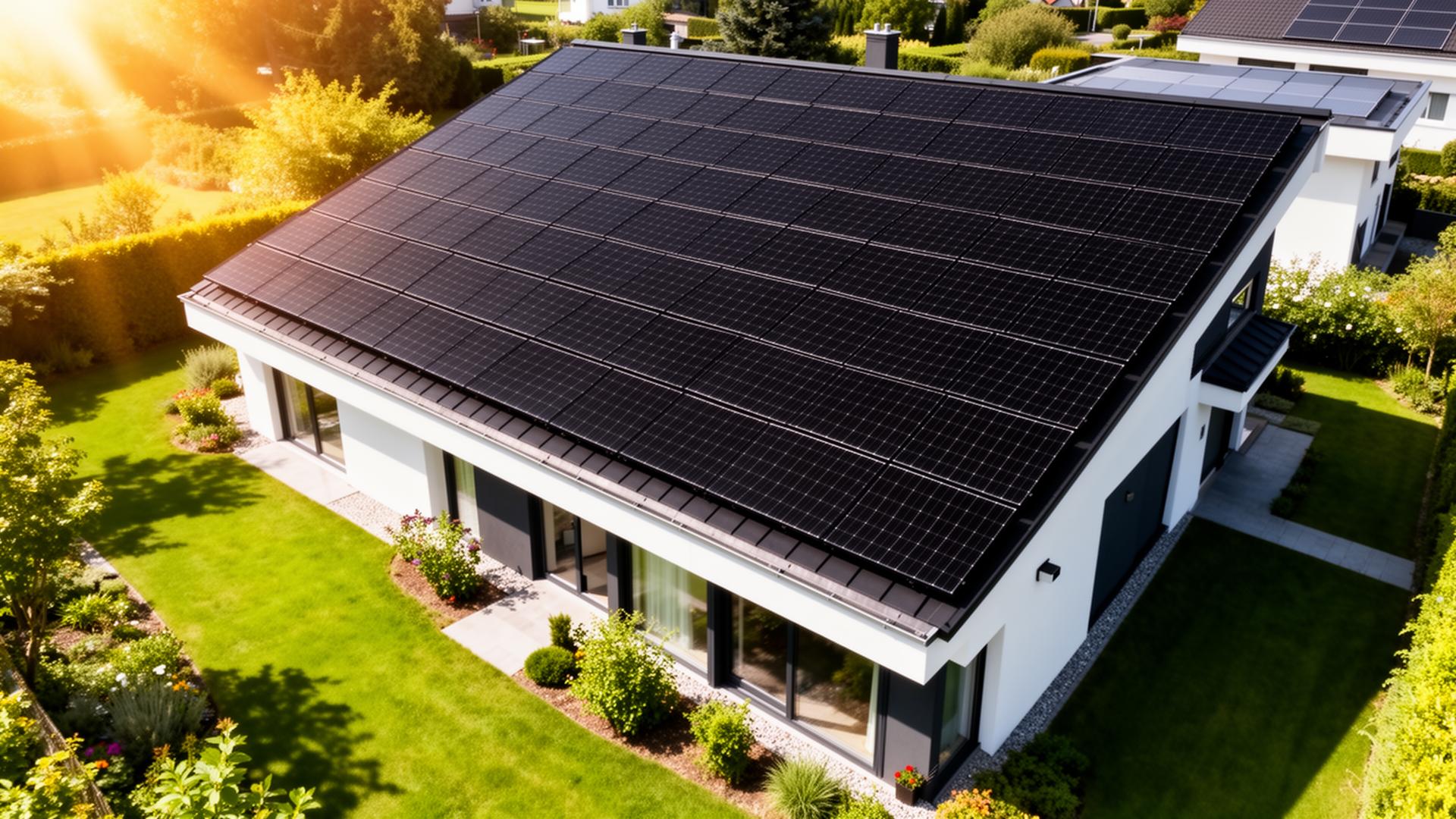 Moderne woning met zonnepanelen op het dak